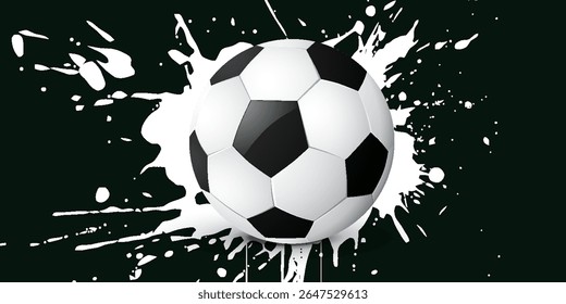 Ball on soccer field top view, football pitch view from above, poster with space for text, vector