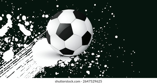 Ball on soccer field top view, football pitch view from above, poster with space for text, vector