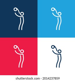 Ball On Stick Man Arms blue and red four color minimal icon set