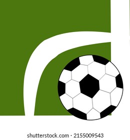 der Ball auf weißer Linie in der Ecke, auf grünem Hintergrund
