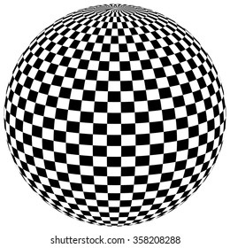 Ball, orb with checkered surface on white. Abstract surrealistic, surreal graphic element. Vector