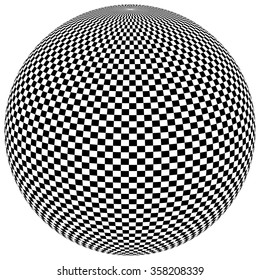 Ball, orb with checkered surface on white. Abstract surrealistic, surreal graphic element. Vector