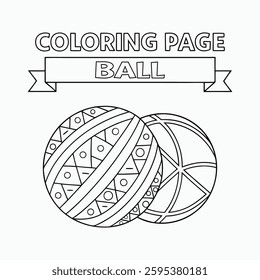 Ball outline children or kids coloring book page line art drawing Vector illustration.