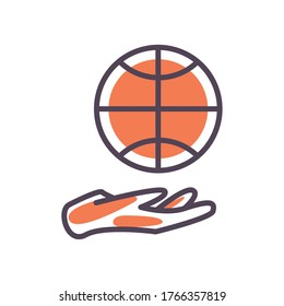 Ball over hand line and fill style icon design, Basketball sport hobby competition and game theme Vector illustration