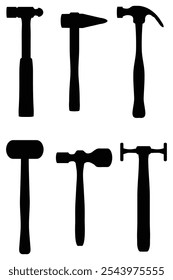 Ball Peen Hammer Icon Set - Vector Illustrations for Tools and Crafts