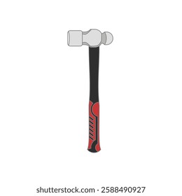 Ball Peen Hammer realistic vector illustration with red rubber handgrip. Modern hand tool in trendy style. Editable graphic resources for many purposes.