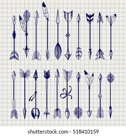 Ball pen arrows set vector on notebook page