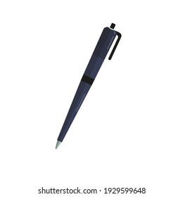 Ball pen. Classic, isolated on white background. Stationery. Used to fill out documents or records. Vector illustration.