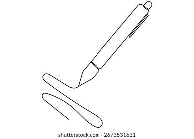 Ball pen continuous one line drawing minimalist office writing outline vector illustration