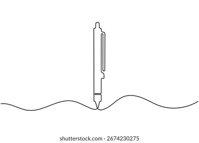 Esfera caneta contínua uma linha desenho minimalista escritório escrevendo contorno vetor ilustração