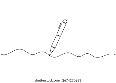 Kugelschreiber durchgehende einzeilige Zeichnung minimalistisches Büro schriftlich Kontur Vektorgrafik