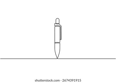 Ball pen continuous one line drawing minimalist office writing outline vector illustration
