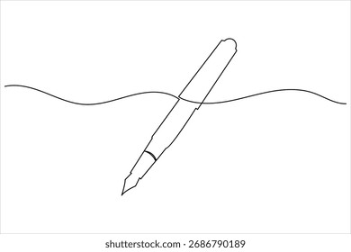 Ball pen continuous one line art drawing stationery office pen vector illustration