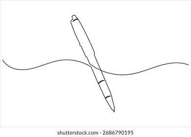 Ball pen continuous one line art drawing stationery office pen vector illustration