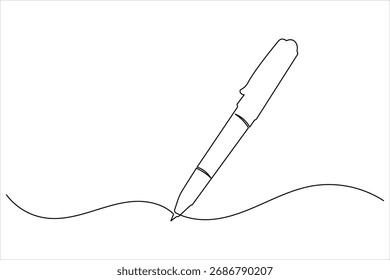 Ball pen continuous one line art drawing stationery office pen vector illustration