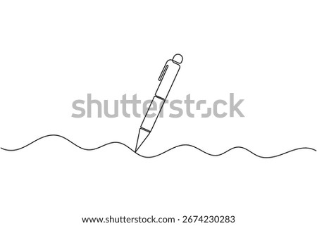 Ball pen continuous one line drawing minimalist office writing outline vector illustration