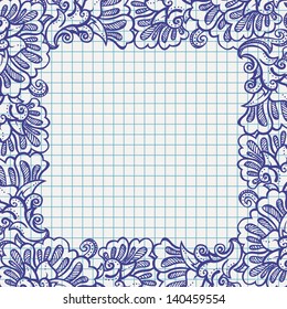 ball pen floral frame on school paper