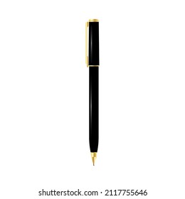 Ball pen icon. Isolated object. Flat design. Black and gold. School equipment. Vector illustration. Stock image. 