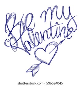 ball pen lettering for Valentine's Day celebration heart shape