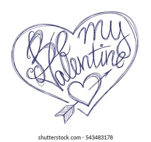 ball pen lettering for Valentine's Day celebration heart shape