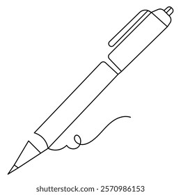 Ball pen single line art, continuous one line drawing of  Isolated outline vector icon 