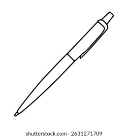 Ball pen for writing, drawn black outline. Pencil symbol of study and education concept in icon style for knowledge day or september 1. Doodle vector illustration.