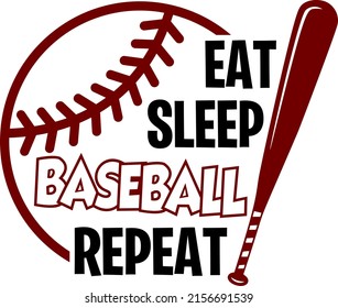 Pelota con la frase "Eat Sleep Baseball Repetir. Diseño deportivo. Diseño de temas de béisbol para los amantes del deporte y regalo perfecto para jugadores y fans