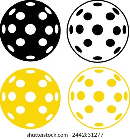 Ball pickleball black set icon. Ball pickleball black sign. Pickleball wiffle ball symbol. flat style.