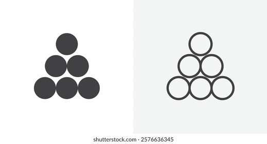 Ball pile icon set in black flat solid and outlined style.