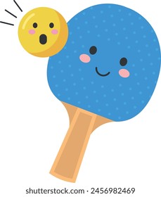 Ball Ping-pong bat smiling cute illustration