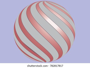 Ball with pink curly lines on violet background. Sphere with reflected white light. Circus ornament vector for banner template.