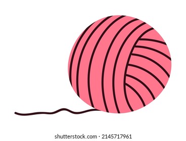 Ball of pink wool for knitting. Element for design in cartoon style. Vector illustration isolated on white background.