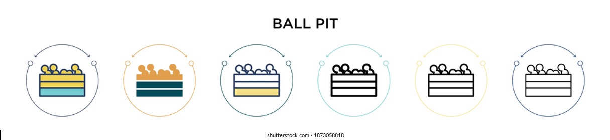 Ball pit icon in filled, thin line, outline and stroke style. Vector illustration of two colored and black ball pit vector icons designs can be used for mobile, ui, web