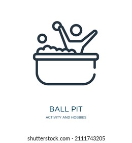 ball pit thin line icon. play, children linear icons from activity and hobbies concept isolated outline sign. Vector illustration symbol element for web design and apps.