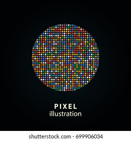 Ball - pixel icon. Vector Illustration. Design logo element. Isolated on black background. It is easy to change to any color.