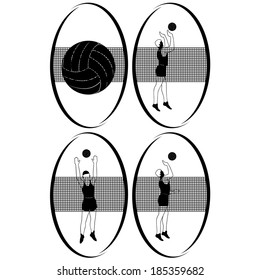 Ball for play volleyball and volleyball athletes. Illustration on white background. Summer kinds of sports. Illustration on a sports theme.