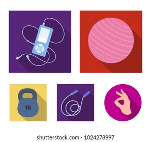 Ball, player and other equipment for training.Gym and workout set collection icons in flat style vector symbol stock illustration web.