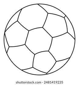 Ball for playing handball. Sketch. Equipment for sports team games with hands. Vector illustration. Coloring book for children. Outline on isolated white background. Doodle style. Toy for playing.