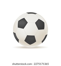 Ball for playing soccer 3D illustration. Cartoon drawing of soccer ball, team sports object or equipment in 3D style on white background. Sports, healthy lifestyle, recreation concept