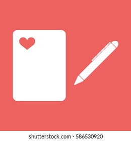 A ball point pen drawing or writing a love letter heart red white copyspace. Illustration, EPS10