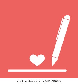A ball point pen drawing or writing a love letter heart red copyspace. Illustration, EPS10