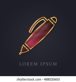 Ball Point Red Ruby with Golden Frame Precious Jewellery Icon / Logo Design