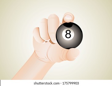 Ball for pool / billiards in hand, black eight. 
