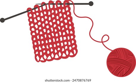 Bola de lana roja y agujas de tejer
