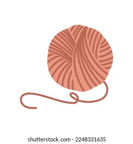 Ball of red yarn cartoon illustration. Colorful knitting wool or cotton roll isolated on white background. Sewing, handicraft, crochet, textile concept