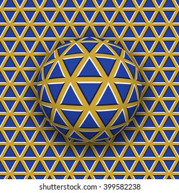 Ball rolling along the triangles surface. Abstract vector optical illusion illustration. Motley background and tile of seamless wallpaper.