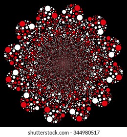 Ball Salute Flower vector illustration. Style is red and white bicolor flat circles, black background.