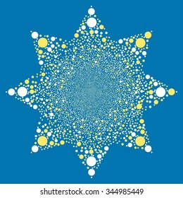 Ball Salute Flower vector illustration. Style is yellow and white bicolor flat circles, blue background.
