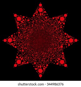 Ball Salute Flower vector illustration. Style is red flat circles, black background.