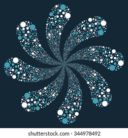 Ball Salute Swirl With Eight Petals vector illustration. Style is blue and white bicolor flat circles, dark blue background.